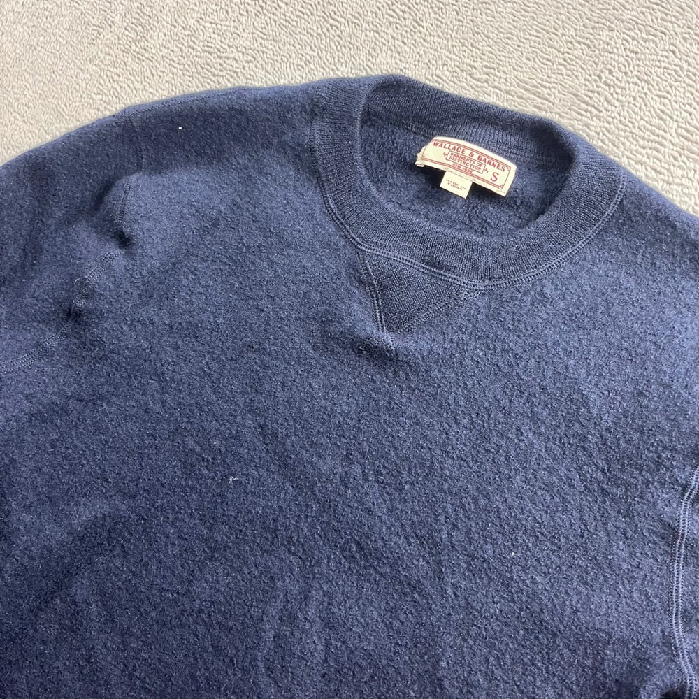 Wallace & Barnes J.Crew Navy Blue 100% Merino Wool Crewneck Sweater Mens Small